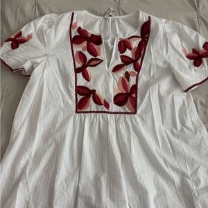 Madewell White Top with Red Embroidery